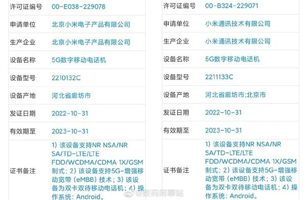 首发骁龙8Gen211月15日正式发布，小米13系列最全配置汇总最快月底发布