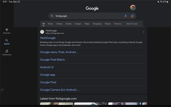 Google Search新13.46 Beta版发布：导航栏从底部挪到左侧，用户可以看到Discover上更多信息