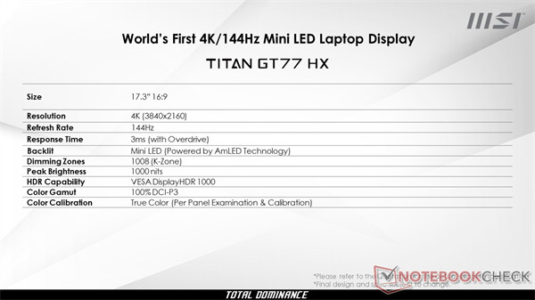 微星将发布的Titan GT77 可能成为全球首款配备4K 144 Hz mini-LED面板的游戏笔记本电脑
