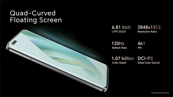 荣耀 Magic5 Pro 手机搭载京东方 6.81 英寸柔性 OLED，采用 LTPO 及屏幕聚光技术