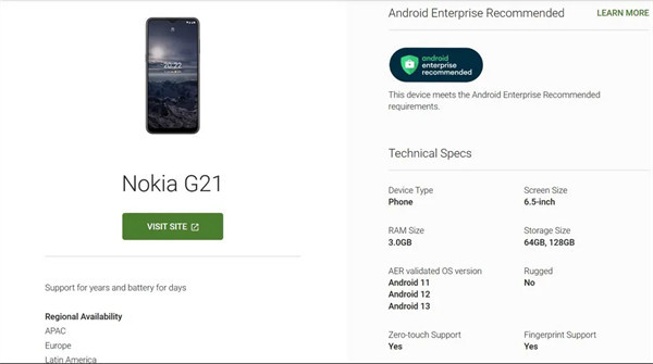 诺基亚确认为 Nokia G20 和 Nokia G21 两款机型适配安卓 13 系统