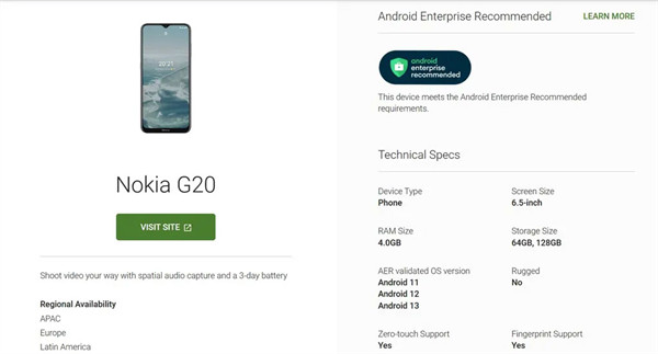 诺基亚确认为 Nokia G20 和 Nokia G21 两款机型适配安卓 13 系统