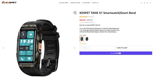 KOSPET Tank X1 智能手表发布，最新售价 69.99 美元