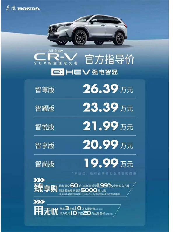 东风本田全新一代 CR-V e:HEV 上市，售价 19.99 万元起