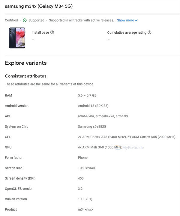 三星 Galaxy M34 5G 现身Google Play Store Console 页面