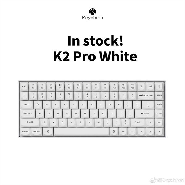 keychron 推出旗下 K10 Pro / K8 Pro / K4 Pro / K2 Pro 四款机械键盘白色新配色