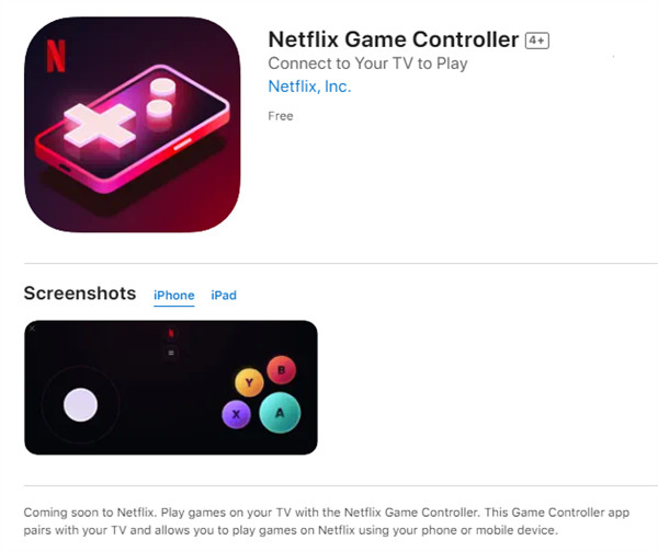 Netflix 发布游戏手柄 App，可以与电视配对