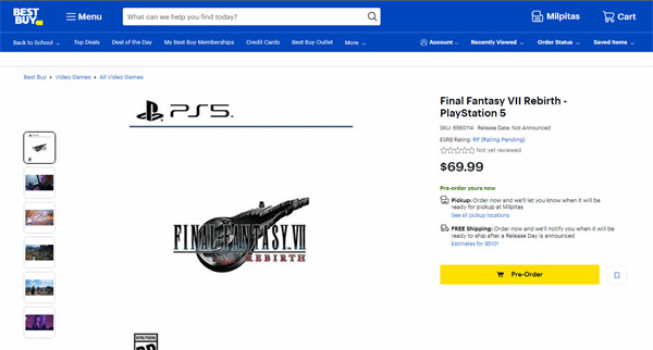 《最终幻想 7：重生》游戏售价 69.99 美元